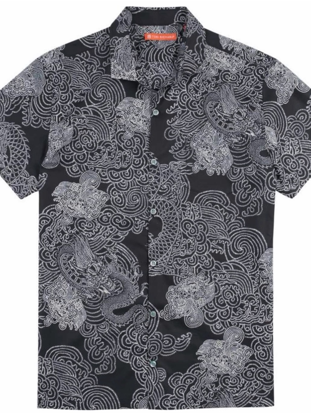 Tori Richard Black Shirt with White Dragon Print